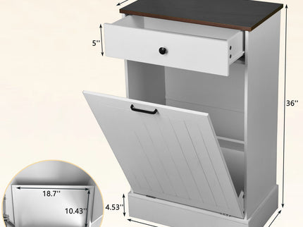 Tilt Out Trash Cabinet With Drawer, 10 Gallon Hamper - White