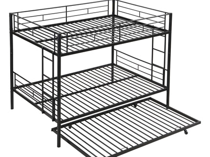 Full Over Full Modern Metal Bunk Bed With Trundle - Black