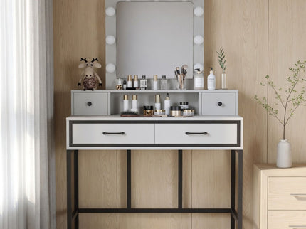 Vanity Desk With 3 Color Lighted Mirror And 4 Drawers