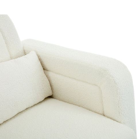 Accent Rocking Chair With Curved Back & Pillow, Base, Ultimate Comfort For Living Room Or Nursery - Cream White