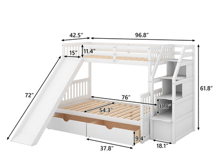 Bunk Bed With Storage Staircase, Slide, Desk, Drawers, And Shelves