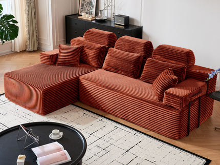 Sectional Sleeper Sofa & Storage Pockets, Modular Couch With Throw Pillows For Living Room