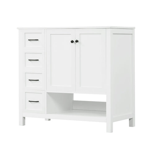 Bathroom Vanity With Sink Top, Bathroom Vanity Cabinet With 2 Doors And 2 Drawers, Open Shelf