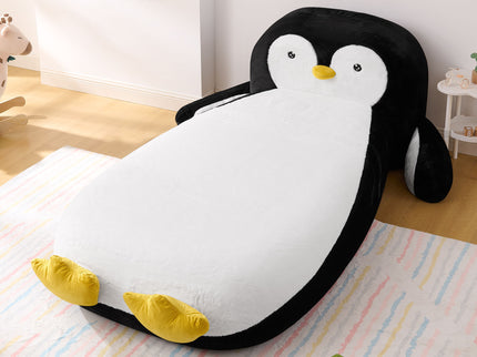Twin Size Penguin Shaped Bed, Lounger Chair For Kids Bedroom - White / Black
