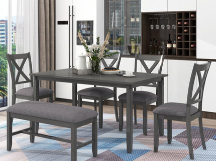 6 Piece Rectangular Dining Table Set With 4 Chairs And Bench