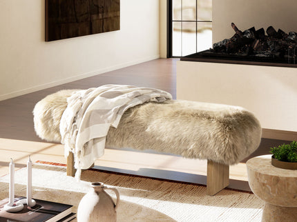Leda - Sheepskin Fur Rectangular Accent Bench - Natural Blonde