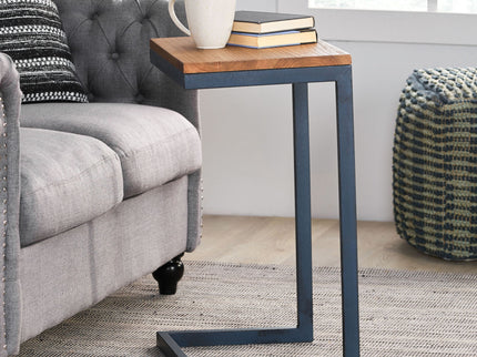 C Shaped End Table With Iron Base And Fir Wood To
