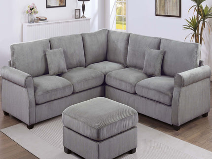 Modern Sectional Set With Corner Wedge, Loveseat, Ottoman & 2 Pillows
