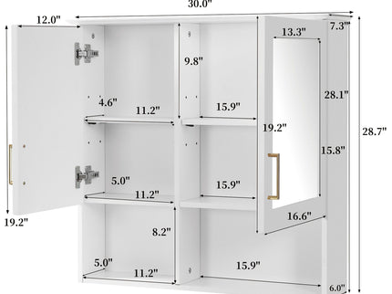 2 In 1 Wall-Mounted Mirror Cabinet With Adjustable Shelves, Soft-Close Doors, High-Definition Mirror & Storage