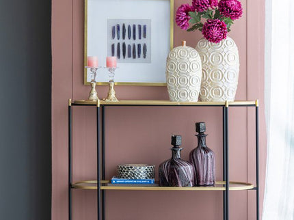 3 Tier Metal Console Table, Mirrored Shelf - Golden Black