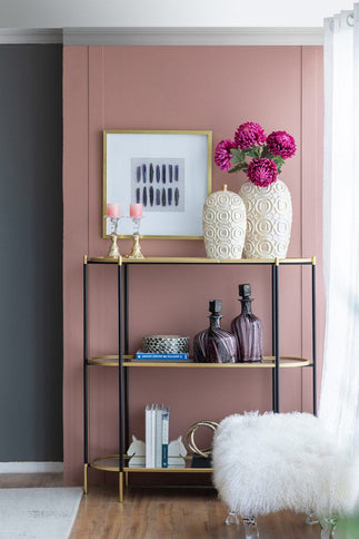 3 Tier Metal Console Table, Mirrored Shelf - Golden Black