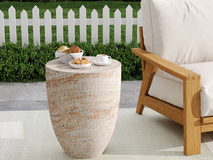 Outdoor / Indoor Lightweight, Concrete Side Table, Travertine - Beige