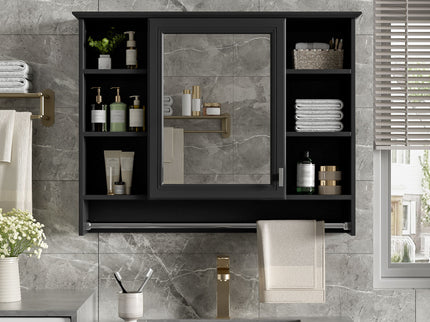 Modern Wall Mounted Mirror Cabinet With Adjustable Shelf, Soft Close Door, And Towel Bar