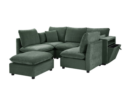 Modern Sectional Sofa U-Shaped With Movable Ottoman Storage Armrests And USB Ports