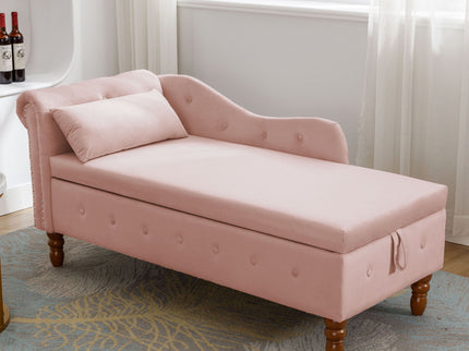 Chaise Lounge Indoor, Lounge Chair For Bedroom With Storage & Pillow, Modern Upholstered Rolled Arm Chase Lounge For Sleeping With Nailhead Trim For Living Room Bedroom Office