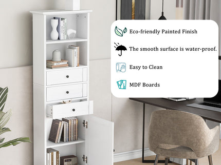 Tall Storage Cabinet With 3 Drawers And Adjustable Shelves For Bathroom