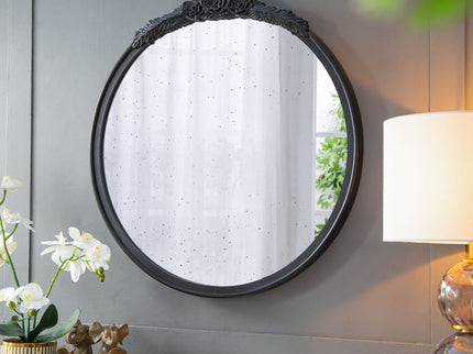 Round Hand Carved Rose Antique Mirror Frame, Wall Mirror For Live Space