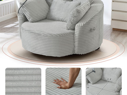 Swivel Accent Barrel Chair With Adjustable Phone Holder, 5 Pillows For Living Room