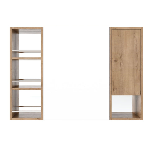 Wall Mounted Bathroom Mirror Cabinet, Adjustable Shelves Storage Cabinet - Imitative Oak
