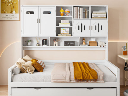 Daybed With All-In-One Cabinet And Shelf