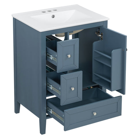 Modern Bathroom Vanity With Sink, Soft Close Drawers & Door, Storage Rack