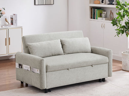 Pull Out Sleep Sofa Bed Loveseats Sofa Couch With Adjsutable Backrest, Storage Pockets, 2 Soft Pillows, USB Ports For Living Room, Bedroom, Apartment, Office