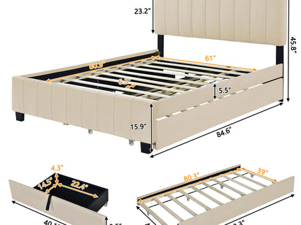 Platform UpholsteredBed With 2 Drawers And Twin Long Trundle