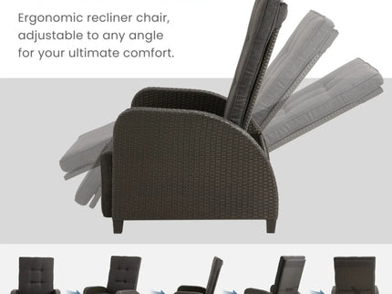 Adjustable Outdoor Lounge Chair, Plush Cushions & Extendable Footrest - Gray