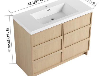 42" Freestanding Bathroom Vanity & Sink & 2 Soft Close Cabinet Doors - Oak / White