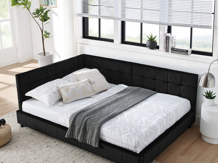 Storage Elegant Upholstered Tufted Bed Frame With Backrest And Armrests