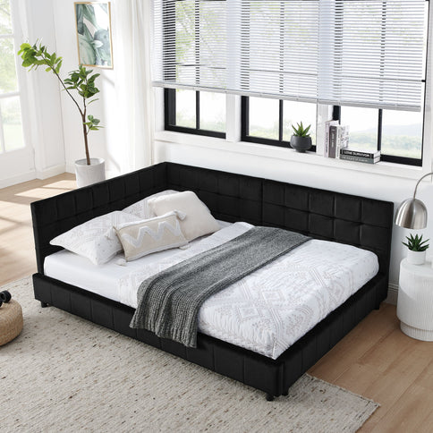 Storage Elegant Upholstered Tufted Bed Frame With Backrest And Armrests