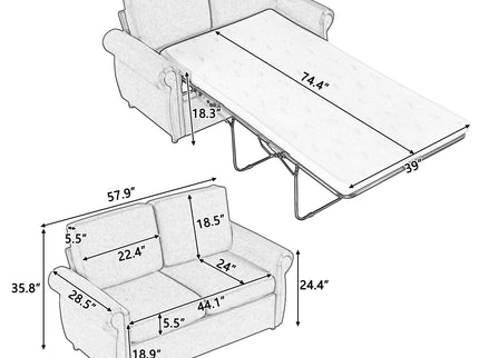 Pull Out Sofa Bed Loveseat Sleeper With Twin Size Memory Mattress With Two USB Ports For Living Room Spaces
