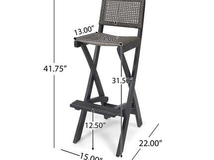 Outdoor Folding Acacia Wood Barstools With Rattan Backrest And Seat