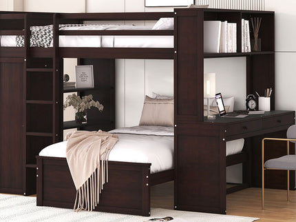 Loft Bed With A Twin Size Standalone Bed, Shelves, Desk, And Wardrobe