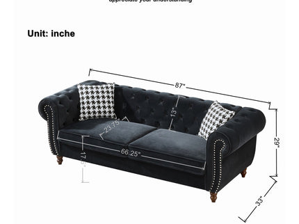Chesterfield Upholstery Fabric Sofa With Roll Armrest & Nailhead, Mid Century Modern 3 And 3 Seater Couch