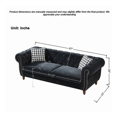 Chesterfield Upholstery Fabric Sofa With Roll Armrest & Nailhead, Mid Century Modern 3 And 3 Seater Couch