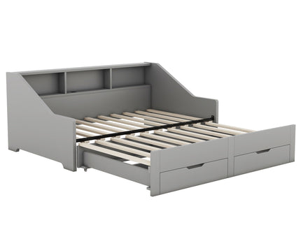 Daybed Frame With Storage Bookcases, 2 Drawers, Charging Station