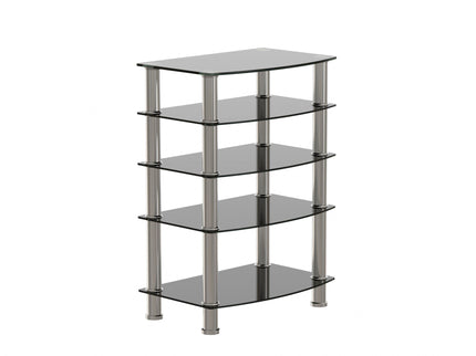5 Tier Tempered Glass Side Table, Stainless Steel Frame End Table For Living Room, Bedroom - Black