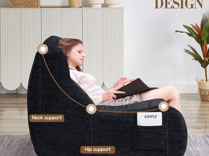 Bean Bag Chair With Armrests Oversized Comfy Beanbag Lounge Lazy Floor Sofa Accent Chair For Living Room - Black