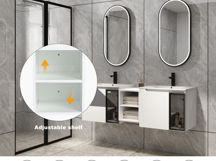 Wall Mounted Bathroom Vanity With Sink, Soft Close Doors, Cabinet & Half Door