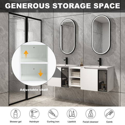 Wall Mounted Bathroom Vanity With Sink, Soft Close Doors, Cabinet & Half Door