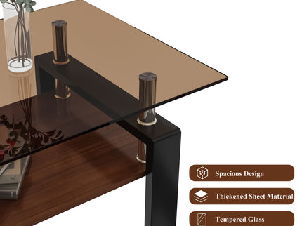 Modern Rectangular Coffee Table With Tempered Glass Top
