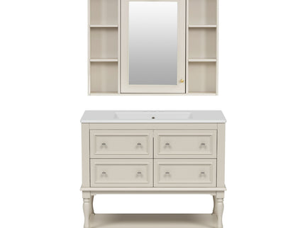 Bathroom Vanity With Medicine Cabinet, Storage Cabinet With 4 Drawers, Adjustable Shelf Mirror