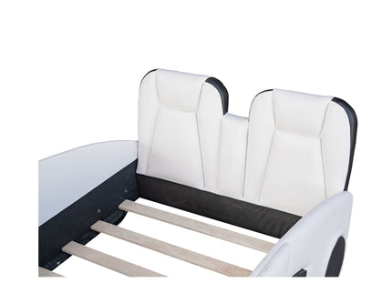 Race Car Shaped Twin Platform Bed With Wheels, Pine Wood Construction