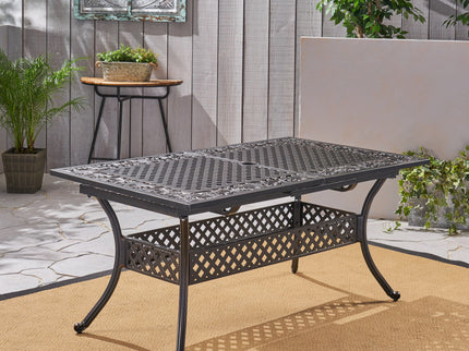 Outdoor Extendable Aluminum Dining Table With Pattern Table Top And Curved Legs - Copper
