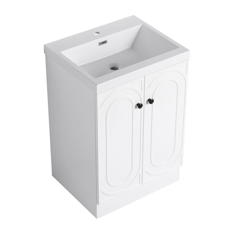 Contemporary Freestanding Bathroom Vanity With Resin Sink & Soft-Close Cabinet Doors