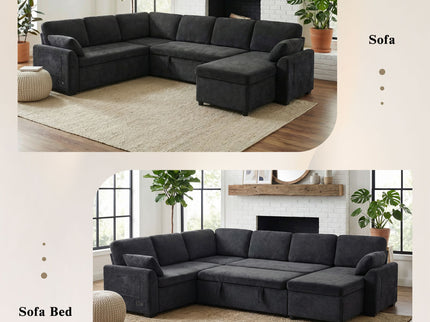 Convertible U-Shaped Sectional Sofa Bed With Reversible Chaise