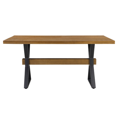Farmhouse Style X Shaped Legs Dining Table With Moulded Details - Brown