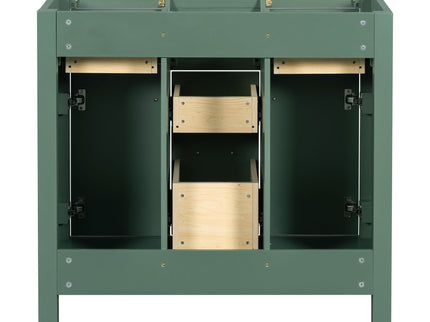 Freestanding Bathroom Vanity With 4 Drawers & 2 Cabinets - Green