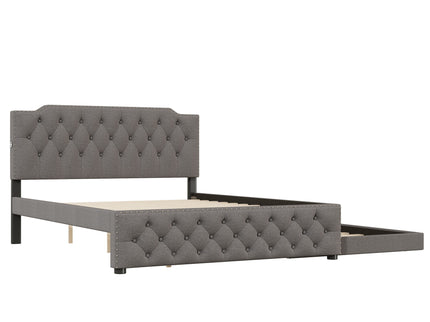 Upholstered Platform Bed With Trundle And 2 Sets Of USB Ports On Each Side, Fabric